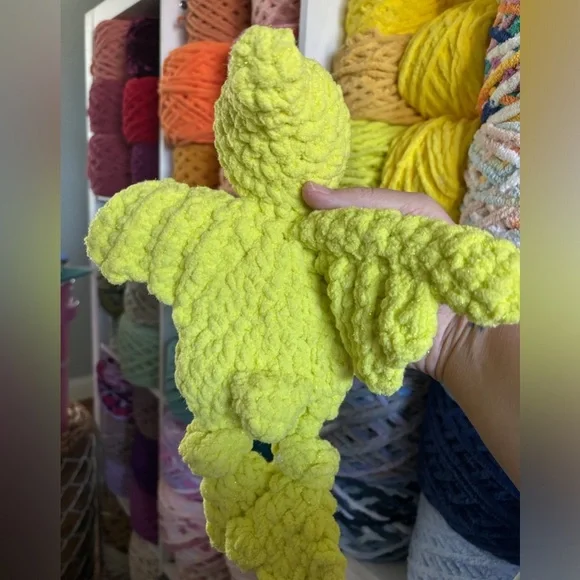 Handmade Crochet mini sparkle green dinosaur knotted lovey - Picture 2 of 5